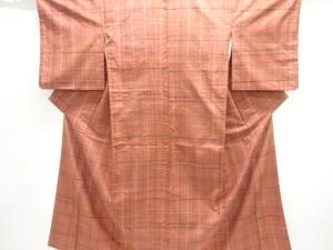 アンティーク　格子織り出し手織り紬着物